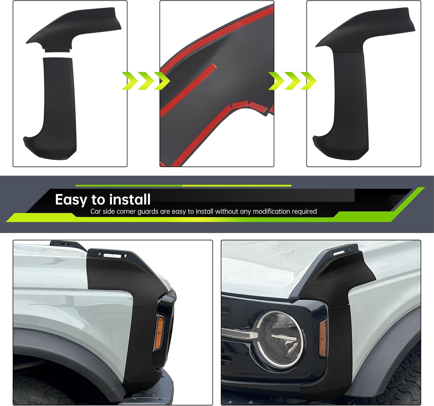 Automotive Corner Guards, Corner Cover Trim Cover Compatible with Ford Bronco 2021-2023 2/4 Dorrs Accessories, Front Wall Side Corner Cover Protective, Cowl Body Armor Side,Black 2-piece Set