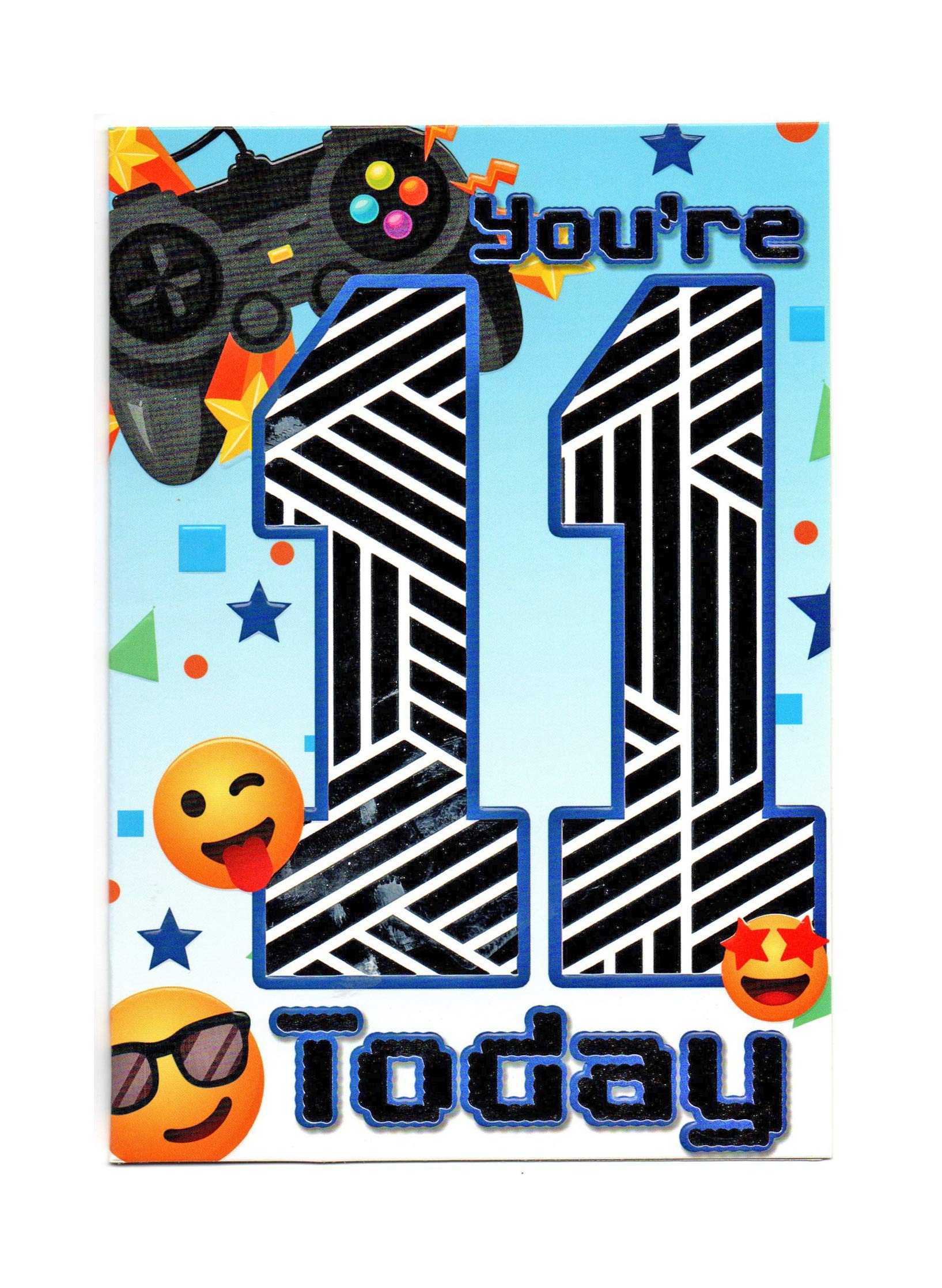 Sensations / Xpress Yourself Express Yourself Birthday Card for Age 11 Boy - Includes Envelope - Animated Game Controller and Emoji Design,19 x 13.3 cm