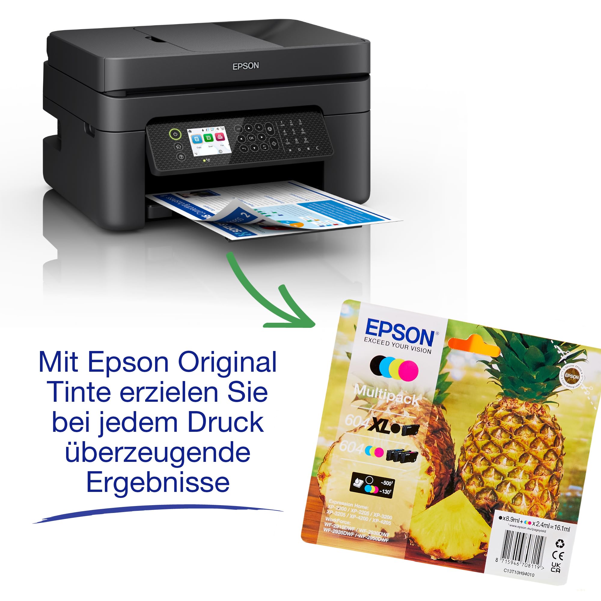 Epson Workforce WF-2950DWF A4-Multifunktions-Tintenstrahldrucker mit kabellosem Betrieb, inkl. kostenloser Tinte mit ReadyPrint Flex-Abo*
