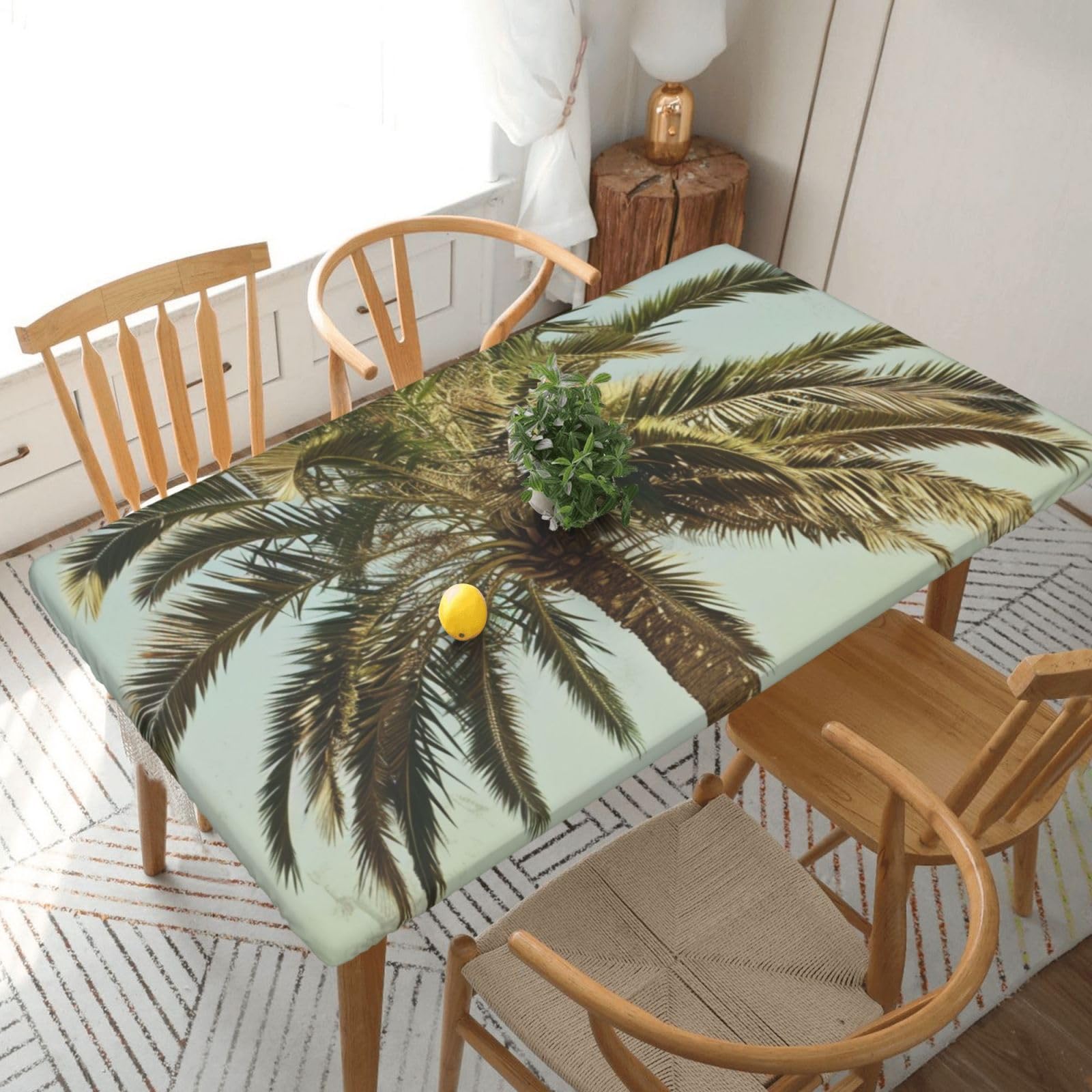 WPKJU Palm Tree Tropical Printed Tablecloths 5ft Rectangular Table Covers Washable Polyester Decorative Table Cloth for Dining Table Picnic Wedding