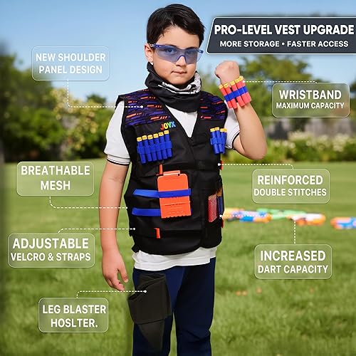 Miniatura 3 de JoyX Kit de chaleco táctico compatible con pistolas Nerf para niños, serie N-Elite con 40 dardos de espuma para pistola, equipo de acción protectora