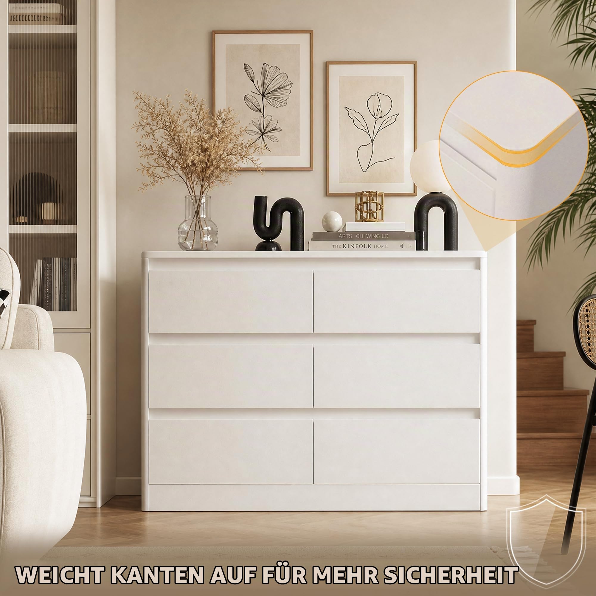 Kommode mit 6 Schubladen, Wackelfreier Stauraum fur Schlafzimmer