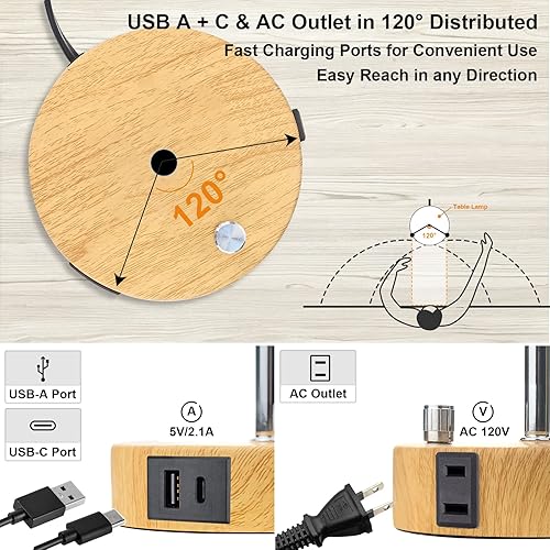 Miniatura 4 de Lámparas de noche de 15.75 pulgadas con 2 puertos de carga USB + salida de CA, lámpara de mesa de escritorio regulable para dormitorio, sala de