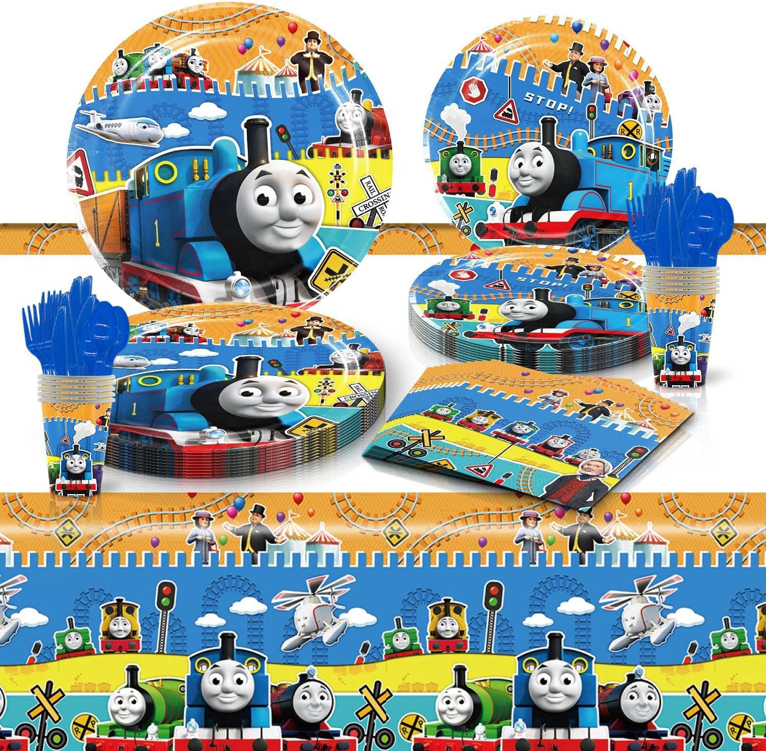 Kids Train Party Tableware Set 81 PCS Thomas and Friends Themed Table