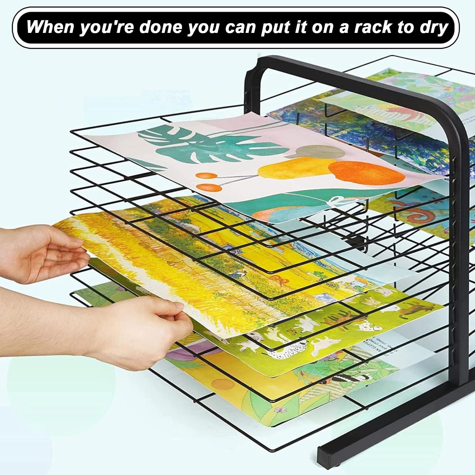 Séchoir pour œuvres d'art, présentoir de rangement en acier avec 10 étagères métalliques pour papier A3 et peintures, étagère empilable pour dessins