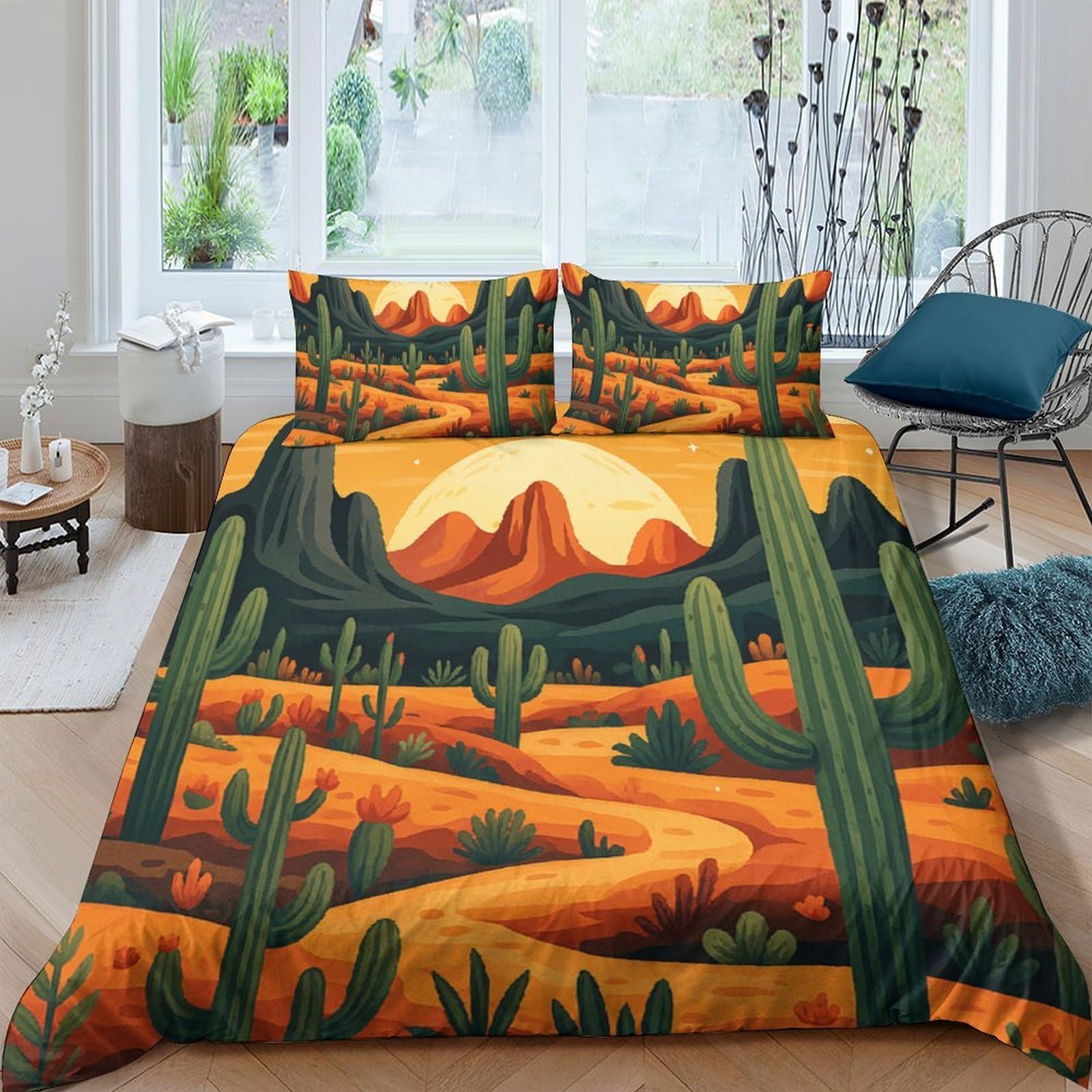 Ctjqhvkz Style-9 3D Printed Desert Landscape Fitted Sheet Microfiber Soft Cactus Scene Bed Cover For Bedroom Dorm Room Mattress Decoration Single（135X200cm）