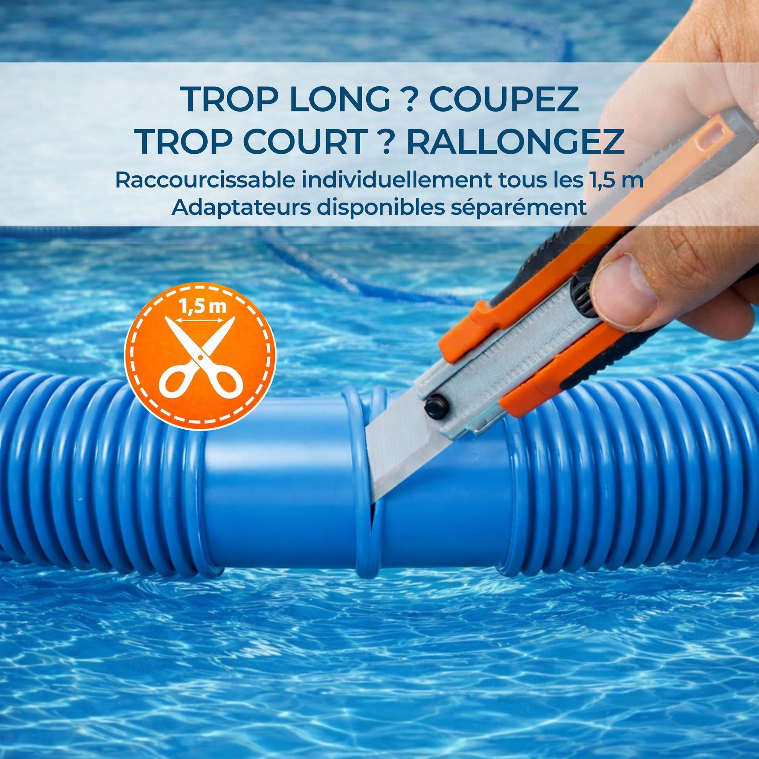 Kalitec Tuyau de piscine 38mm 9m bleu – Flexible & démontable – Raccord pour pompe, Skimmer & filtre à sable – Tuyau de pompe 38 mm Diamètre intérieur