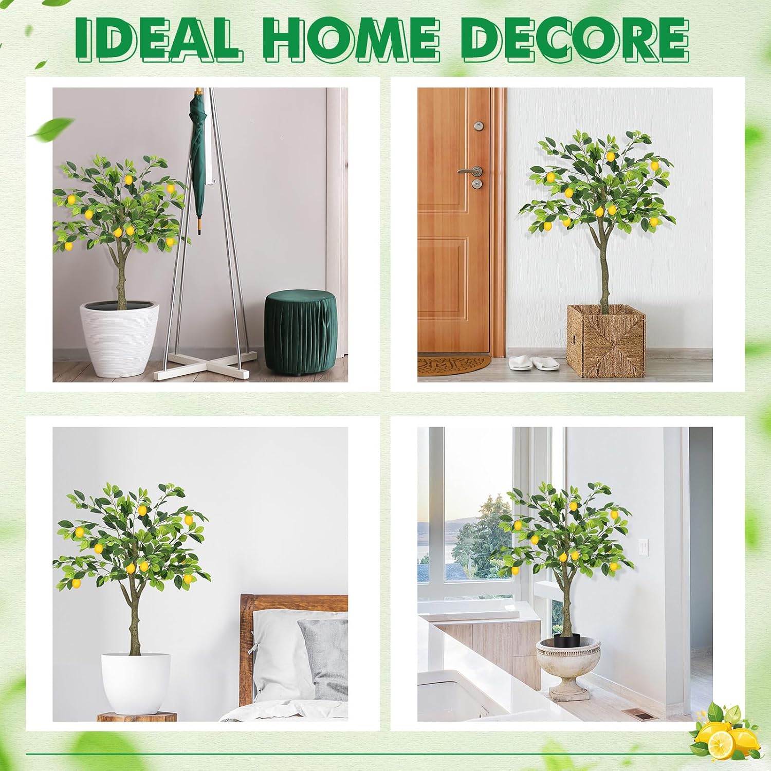 Jexine 2 Pack Artificial Lemon Tree 3 ft Tall Fake Plant Pre Potted Faux Lemon Tree Realistic Fruits for Indoor Home Decor Office Living Room