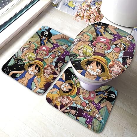 Amazon Co Jp ワンピース トイレマット 3点セット お風呂マット 足元マット 便座カバー 滑り止め 抗菌防臭 吸水速乾 厚くて快適である ホーム キッチン