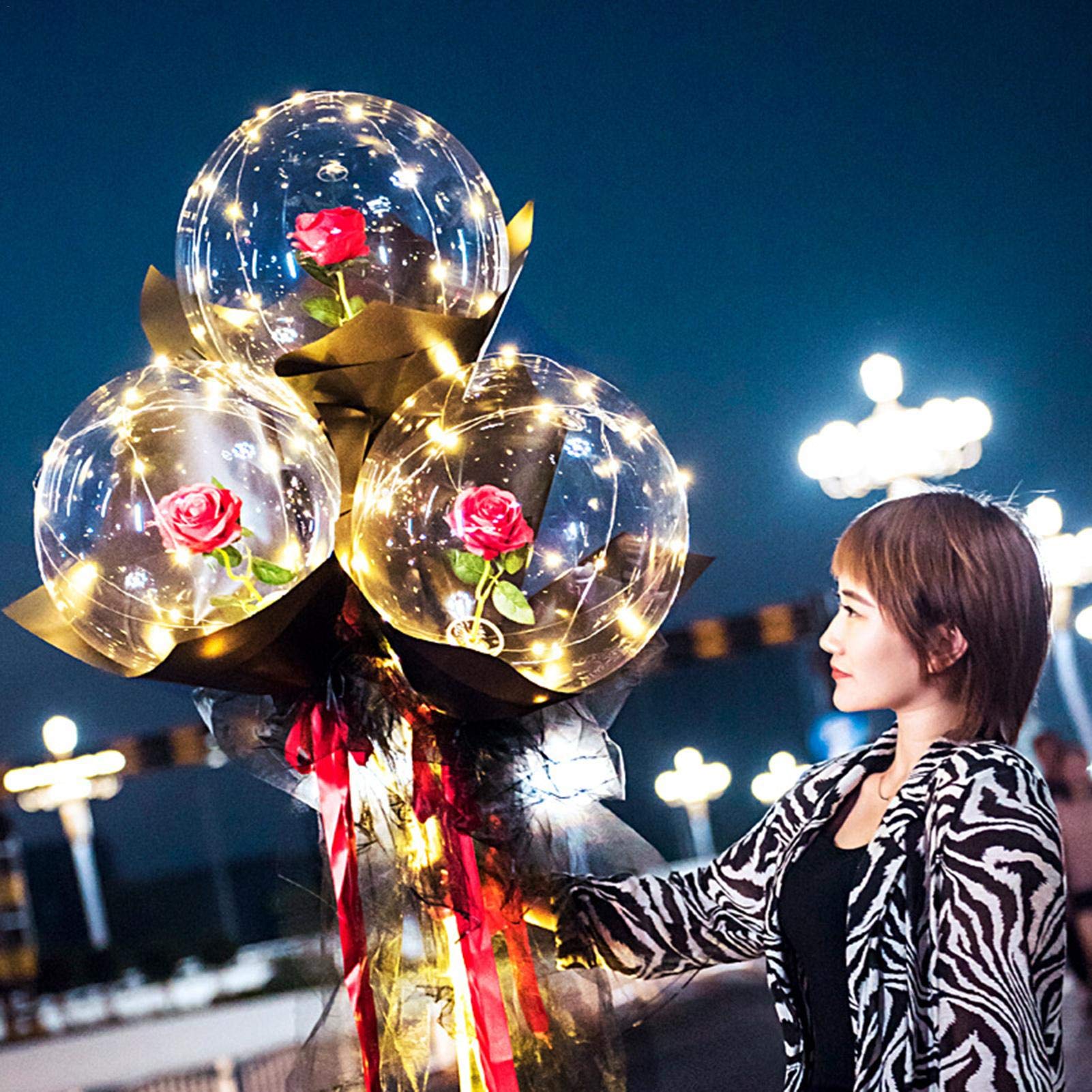 LEDルミナスバルーン ローズブーケ フラワー お祝い 装飾 ブラック Amazon.co.jp: SILUN LEDルミナスバルーンローズブーケ 風船 LED