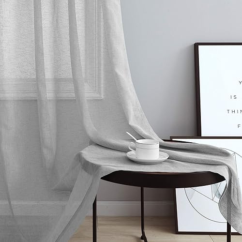 Miniatura 3 de Cortinas transparentes de 96 pulgadas de longitud para la sala de estar, 2 paneles, con ojales, cortinas de gasa con textura tejida, ligeras