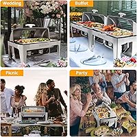 Vista 2 de ROVSUN Juego de Chafing Dish de Buffet con Tapa Enrollable, NSF 9 Cuartos Rectangular de Acero Inoxidable Chafer para Catering, Servidores de Buffet