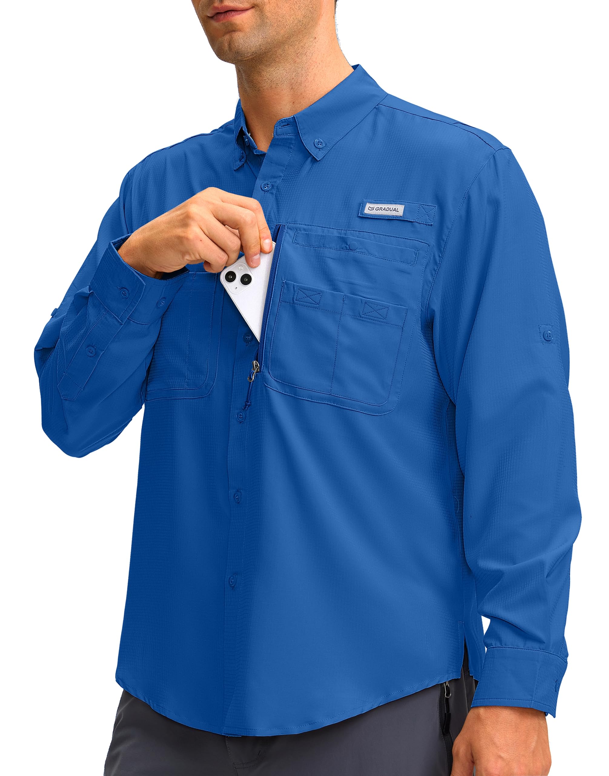 Men's Long Sleeve Sun Protection Fishing Shirt with Zipper Pockets UPF 50+ Lightweight Cool Sun Shirts for Men Hiking Outdoor