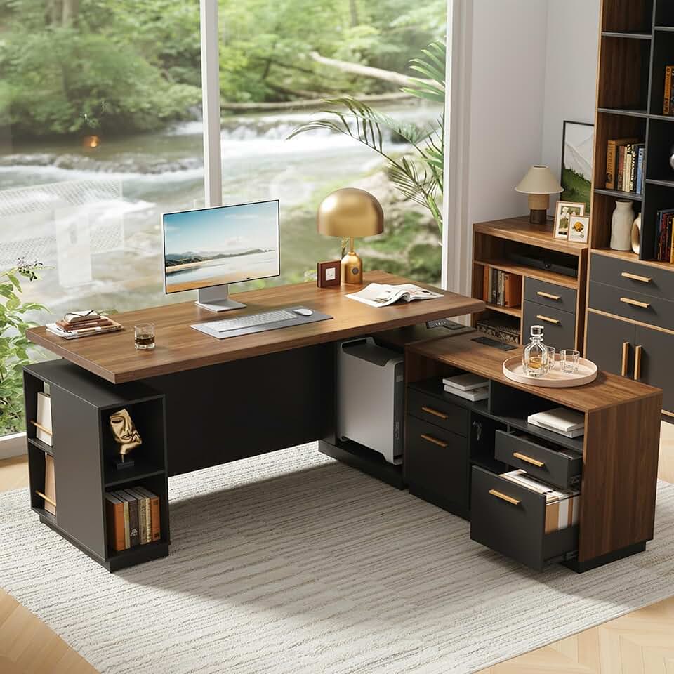 ModernMate 71 inch L-Shaped Standing Desk with File Cabinets