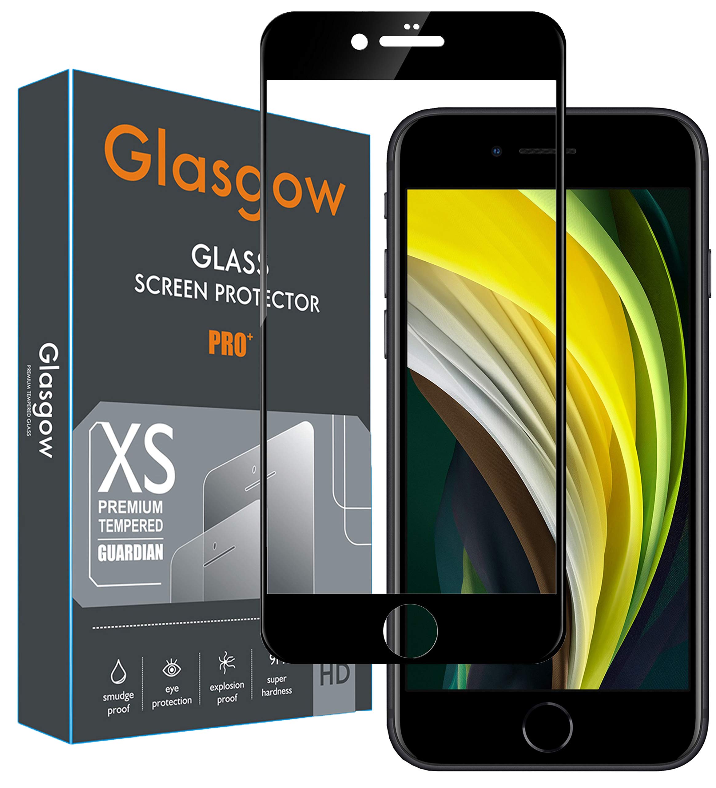 Glasgow Full Protection Tempered Glass for Apple iPhone SE 2020 Top Notch Edge to Edge Full Screen Coverage [Anti-Scratch] [Gorilla] [Free Cleaning Kit Included] - Black (B089HJ2R58) Amazon Price History, Amazon Price Tracker