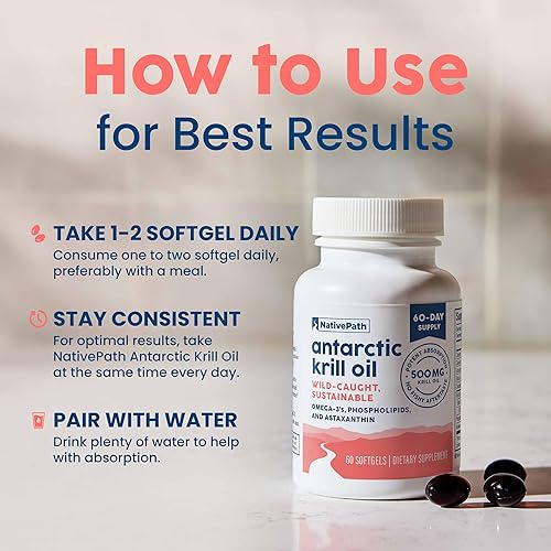 Miniatura 5 de NativePath Aceite de krill antártico  Aceite de krill omega 3 capturado en la naturaleza, 500 mg cápsulas blandas con EPA, DHA y astaxantina