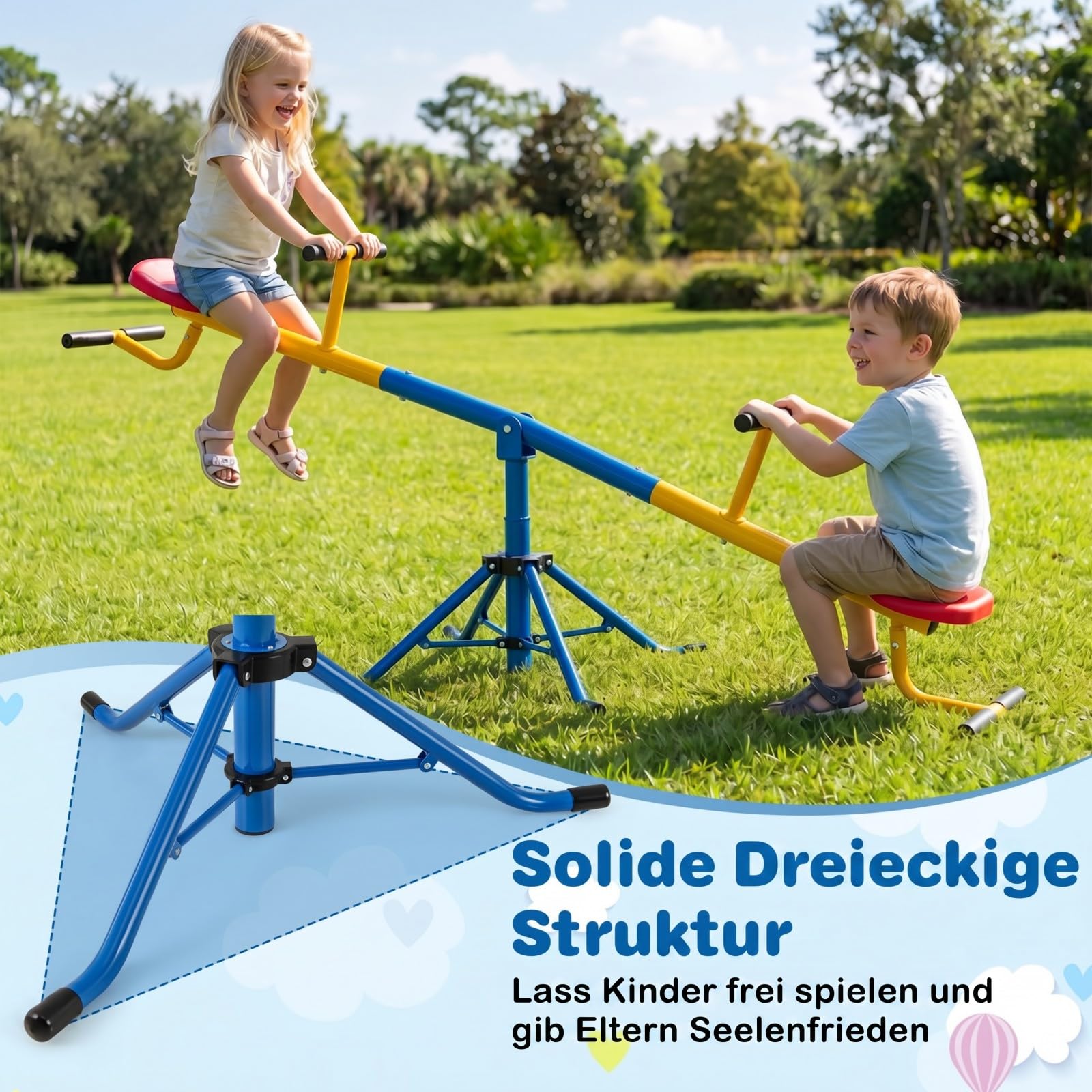 COSTWAY 2-Sitzer Schaukelwippe, Gartenwippe 360° drehbar, Kinderwippe Metall bis 60kg