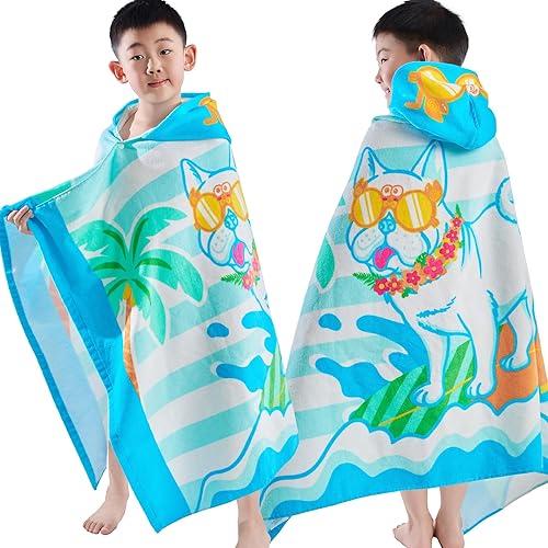 Miniatura 37 de Toalla de baño/piscina/playa con capucha, para bebés, niños y niñas de 3 a 12 años, tamaño extra grande, 30 x 50 pulgadas, algodón absorbente súper