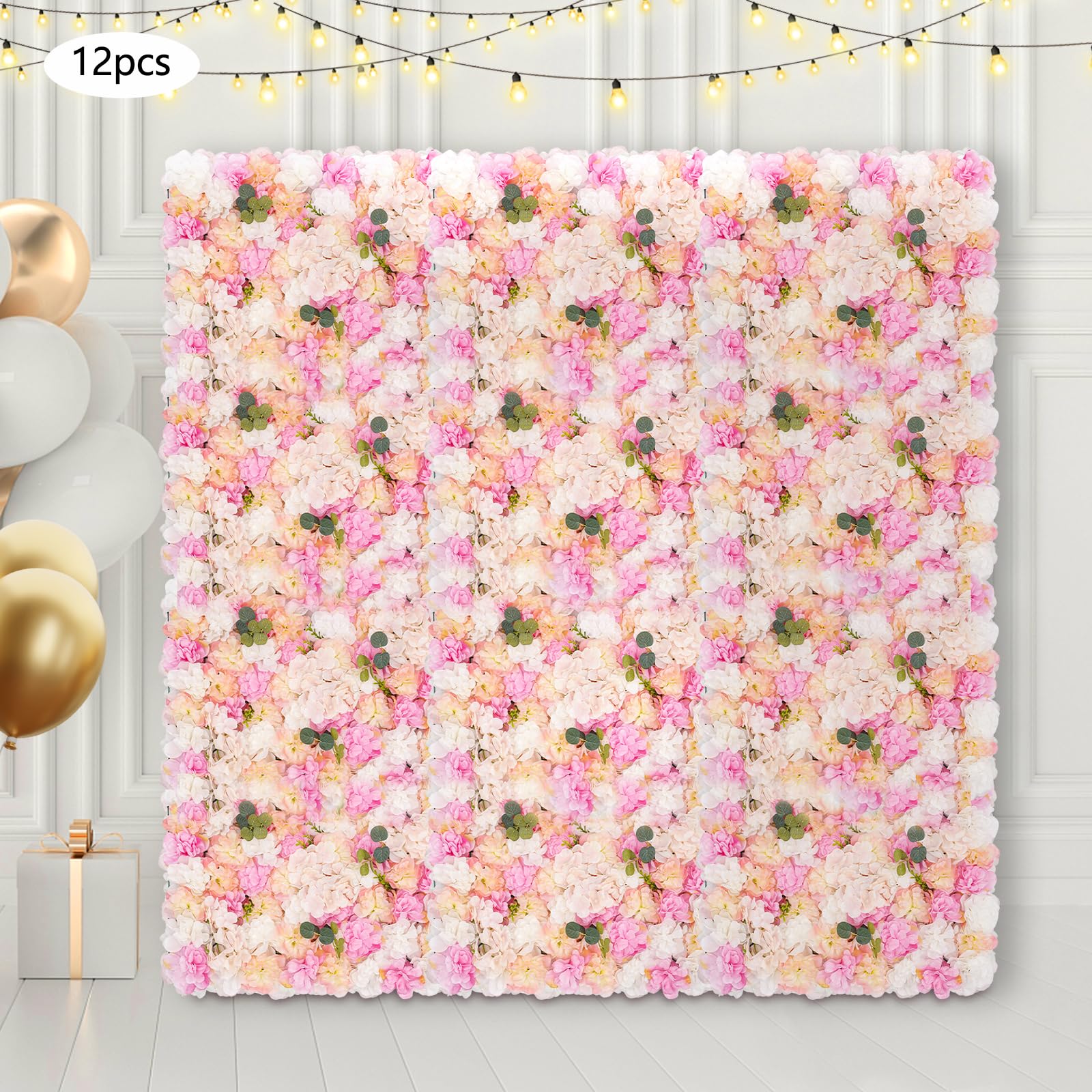 Fondo de pared de flores flor pared panel conjunto de flores artificiales pared para pasillo principal apartamentos escaparate rosa + blanco 40 x 60 x 2 cm 12 piezas