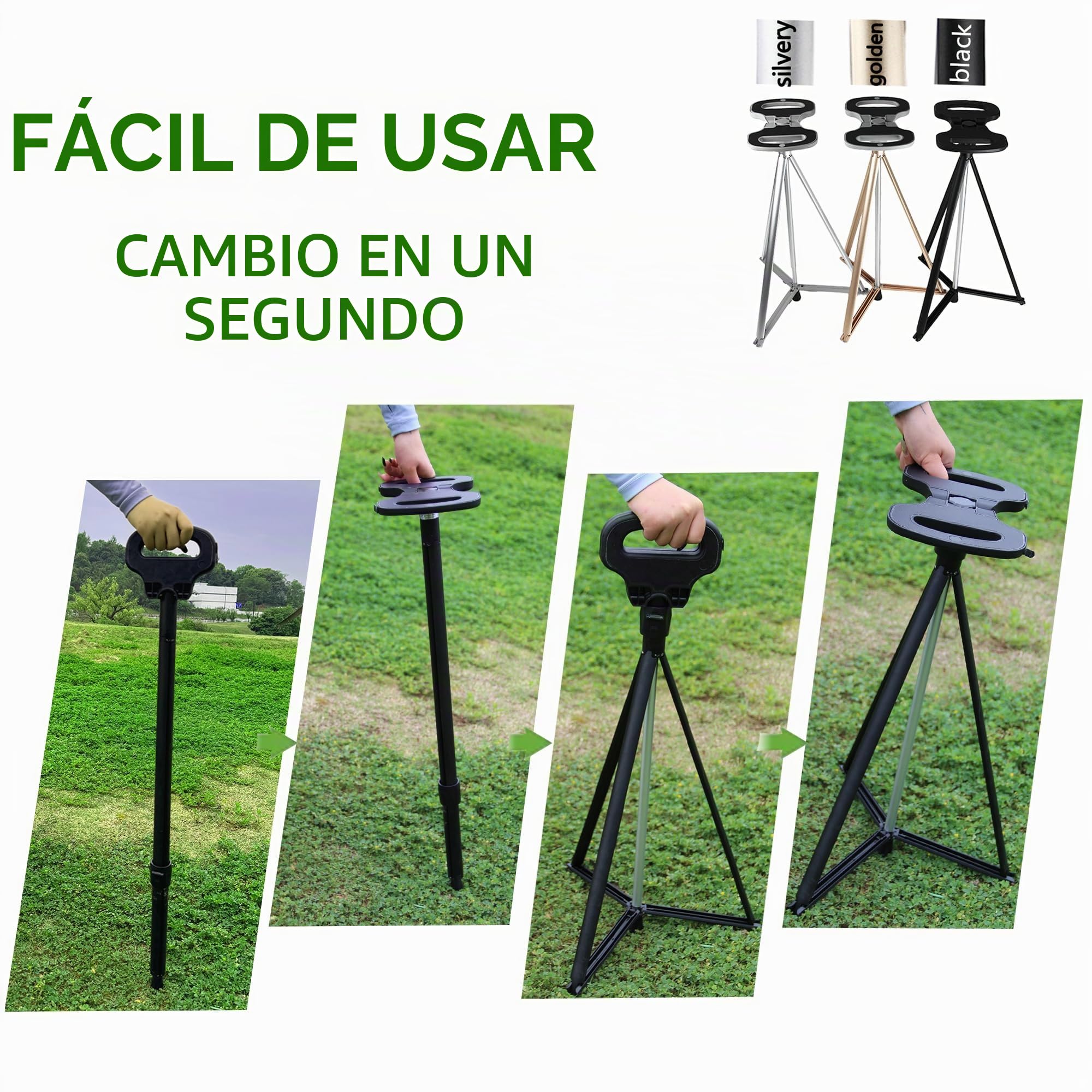 Silla de caña portátil Plegable, bastón Ligero con Asiento, bastón de Asiento trípode Resistente para Hombres y Mujeres con Bolsa de Viaje, bastón de Caminar con Asiento para Ancianos, Adultos