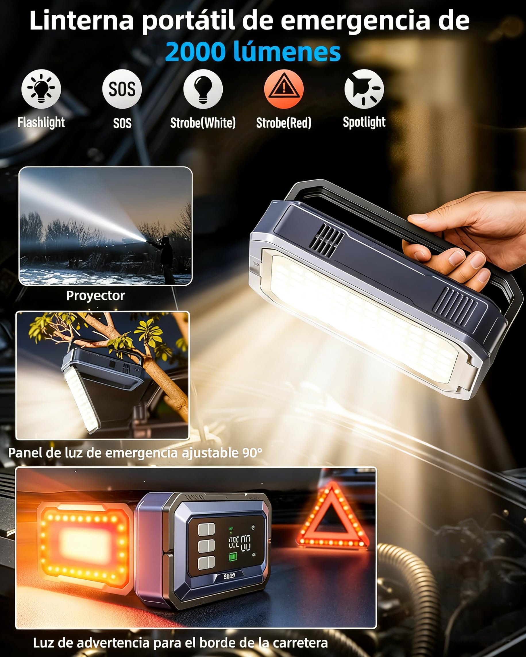 8000A Arrancador de Baterias de Coche con Compresor de Air/Escáner OBD II/160W DC out/Luz LED de 2000 lúmenes/18W Carga Rápida(para All Gas/14L Diesel/híbrido) UTRAI Jump Starter