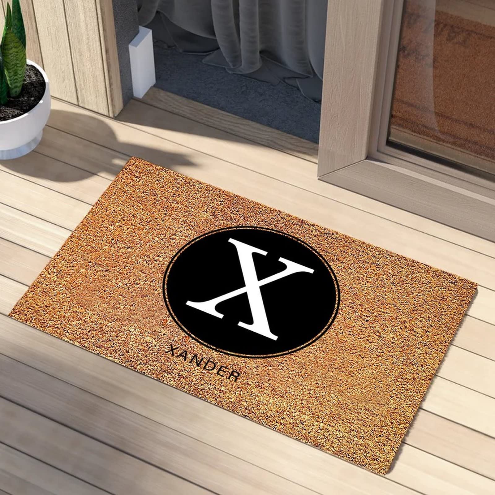Tapis d'entrée en fibre de coco séchage rapide et dos cursif antidérapant pour porche
