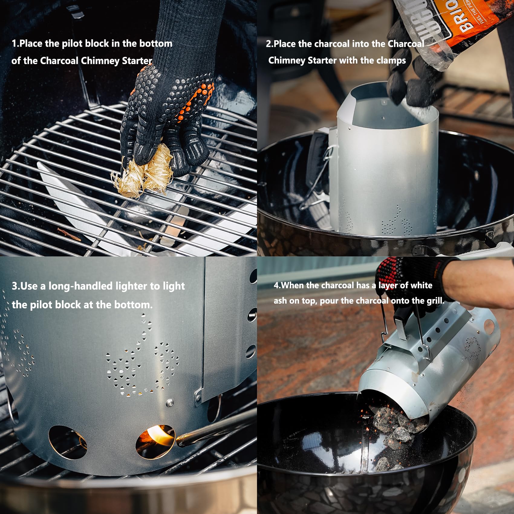 onlyfire Grande Accenditore a Ciminiera con Sicurezza Isolata Termicamente, Accenditore Rapido per Barbecue e Griglie a Carbonella