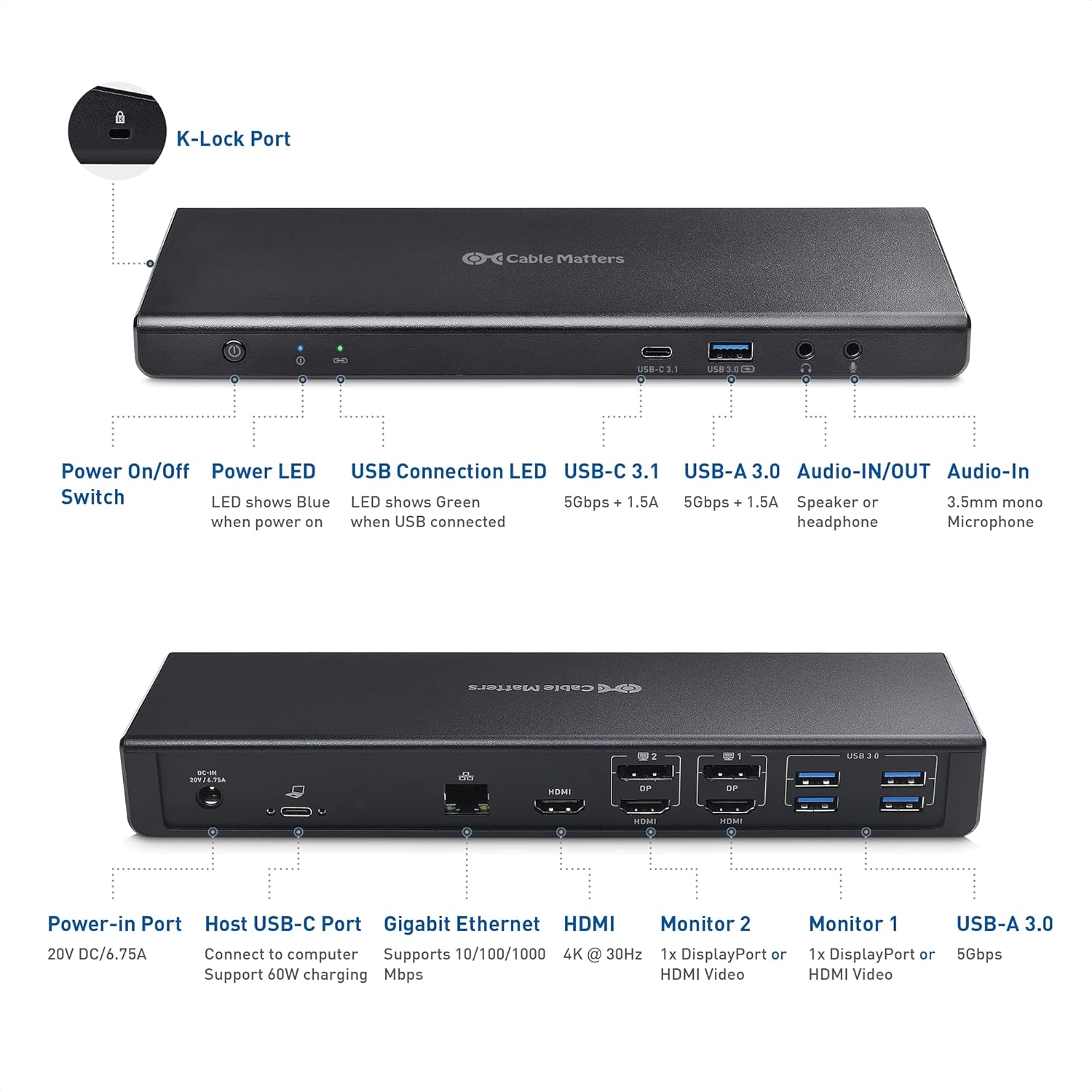 Cable Matters Triple Monitor USB C Dock for Windows - Triple 4K with ...