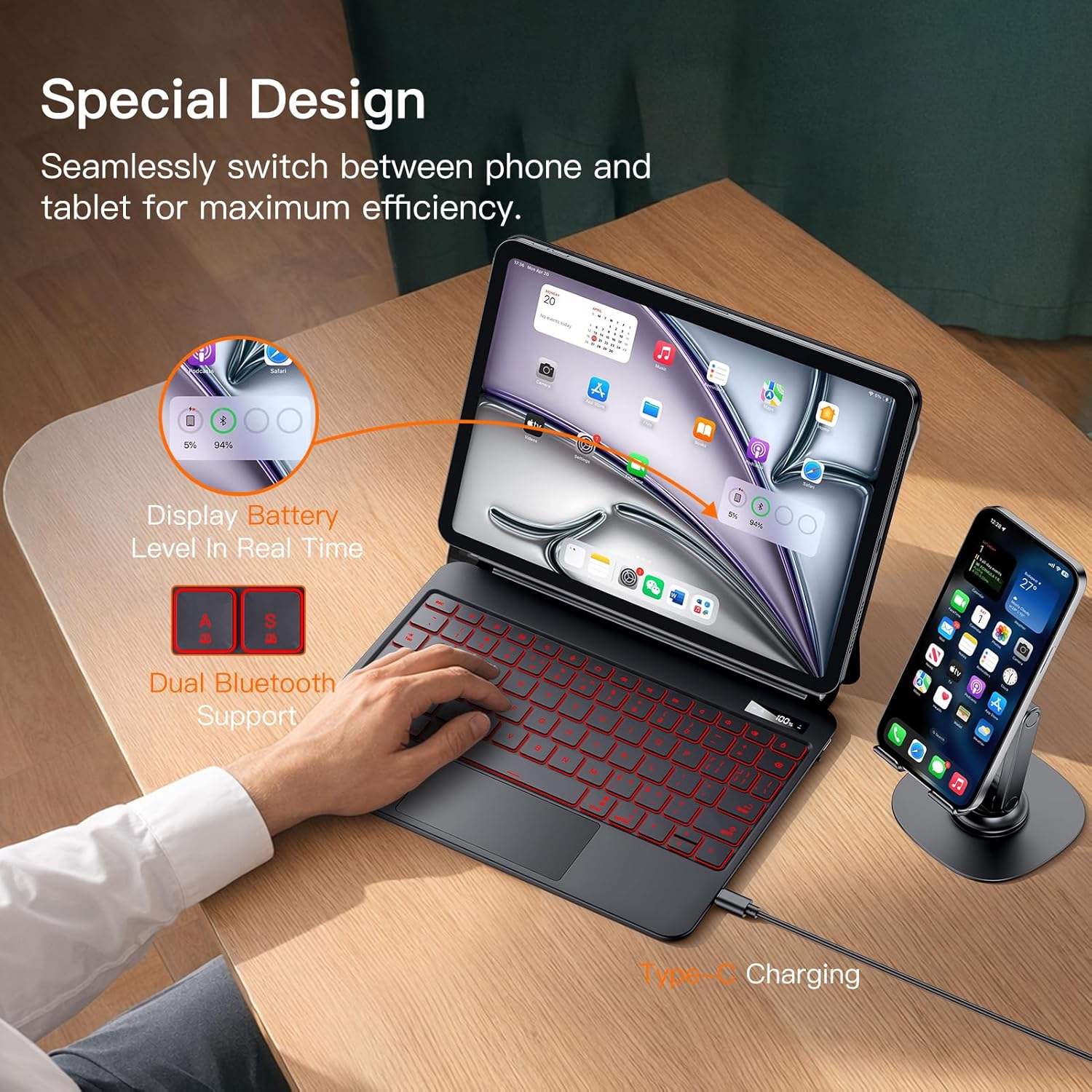 Magic Keyboard Case for iPad Air 11-inch(M4/M3/M2,2026/2025/2024),iPad Pro 11-inch(4th/3rd/2nd/1st Gen)&iPad Air 10.9-inch(5th/4th Gen),Multi-Touch Trackpad, 6-Row Keys 7 Color Backlit Keyboard,Black