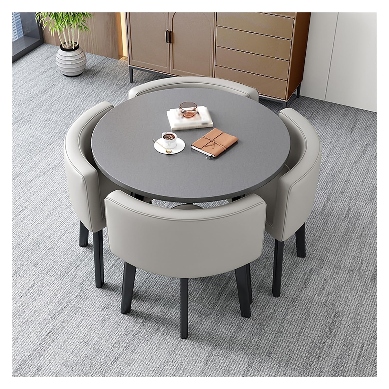 AYCDL Modern Round Dining Table Set with 4 SpaceSaving Chairs –& Functal Fur for Dining Room Kitchen Restaurants & Cafés – for Smals,Gris Claro-talla única