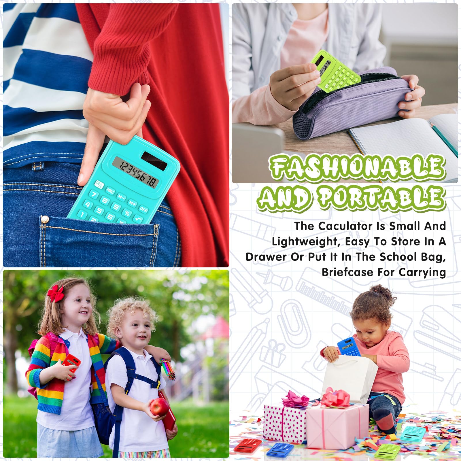 LEIFIDE Lot de 48 petites calculatrices de poche basiques à 4 fonctions, affichage à 8 chiffres, alimentation par piles pour bureau, maison, bureau, école, étudiants, enfants (couleurs classiques)