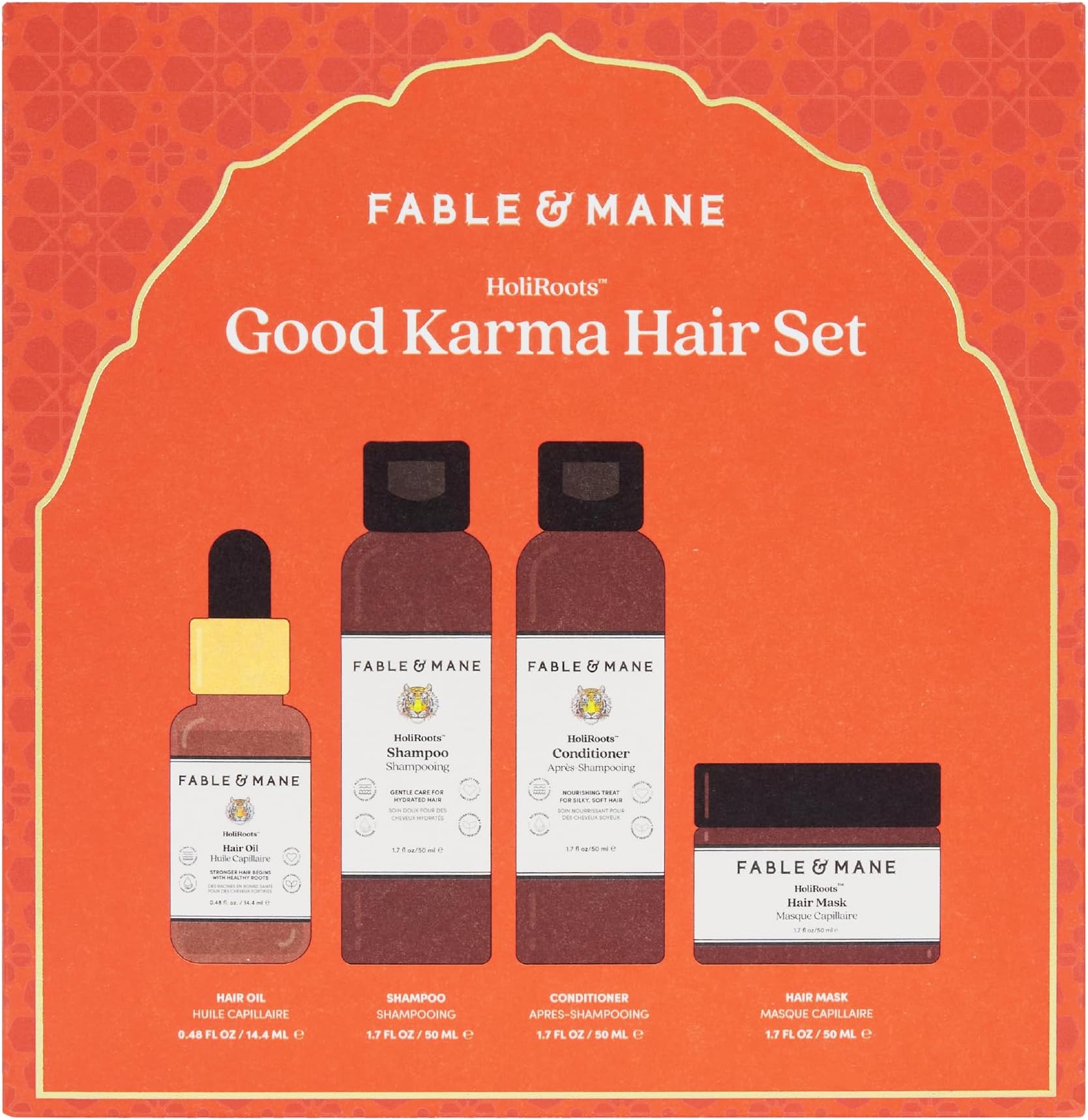 Good Karma Hair Gift Set, for Stronger, Healthier Hair. Travel-sized Minis of HoliRoots Hair Oil, Hydrating Shampoo, Conditioner and Hair Mask