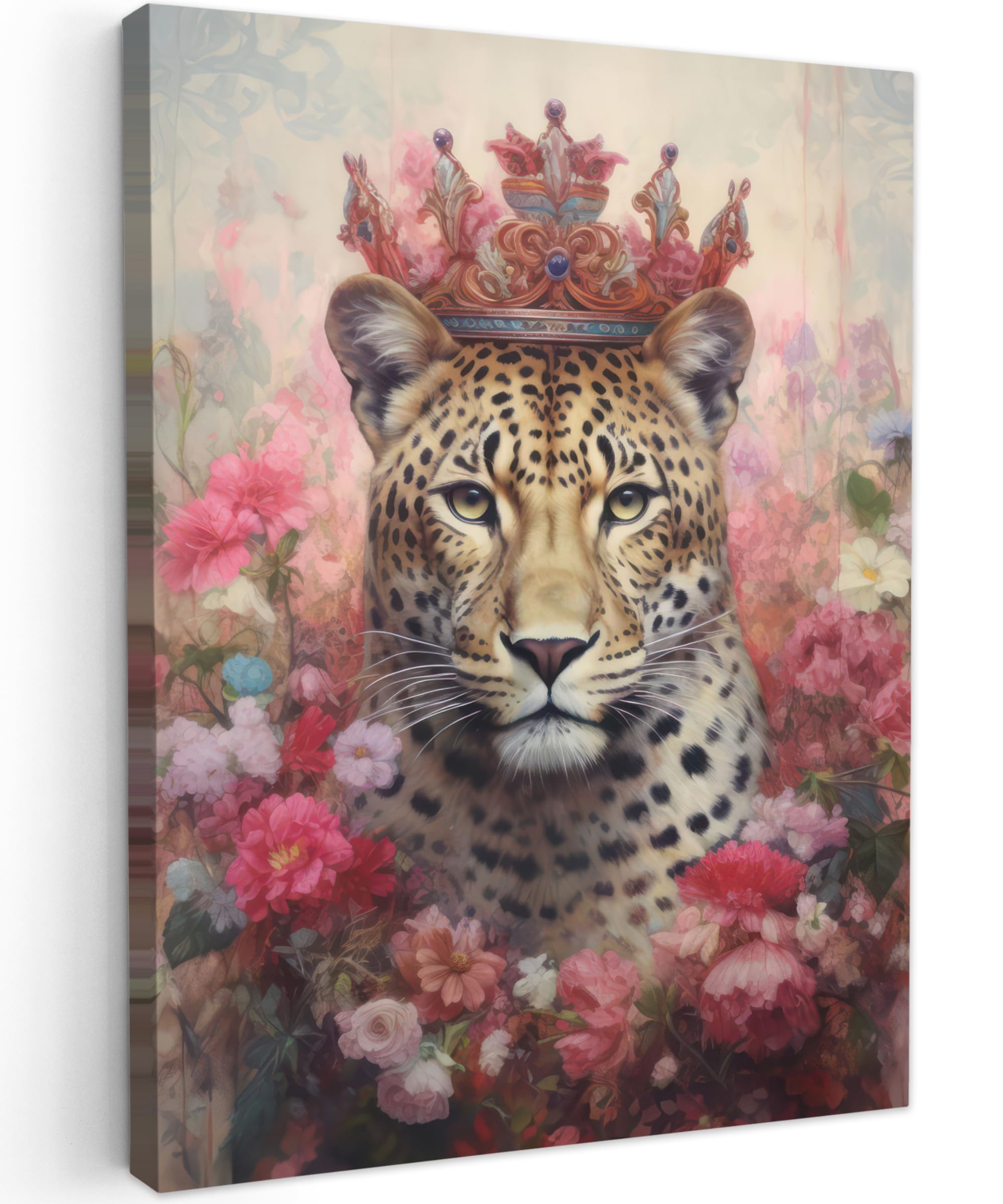 MuchoWow© Canvas Wall Art Work 12"x16" / 30x40 cm Room Decor Painting Wallfillers Picture Decoration Prints Leopard - Flowers - Wildlife - Vintage — image 1