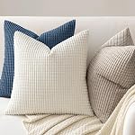 MIULEE Boîte de 2, Corduroy Soft Solide décoratif carré couvertures d'oreiller ensemble Coussin Case pour la voiture de chambre à coucher Canapé 18 x 18 de pouce 45 x 45 cm Crème blanche