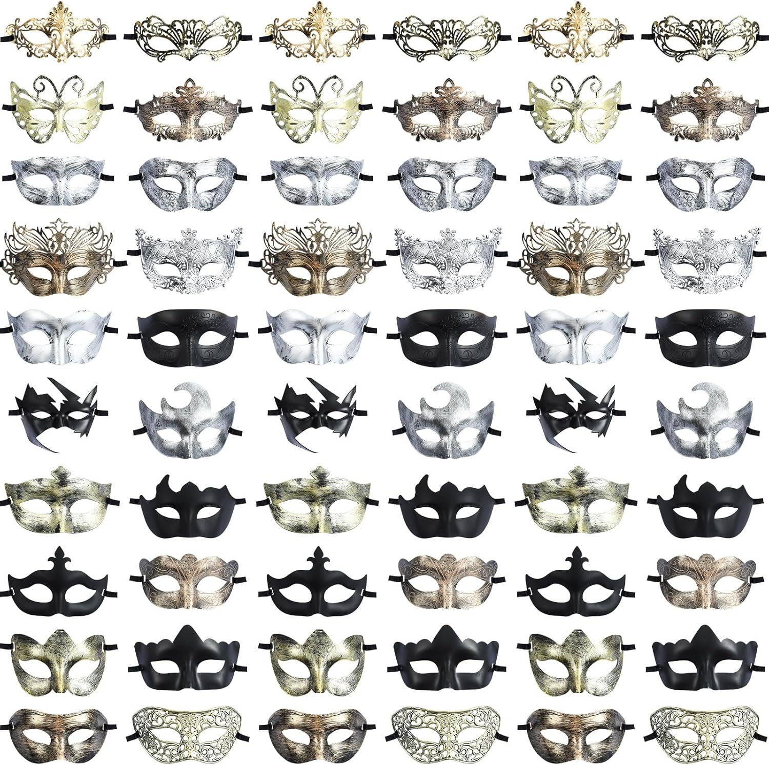 Chivao 60 Pcs Masquerade Masks for Women Men Couple Bulk Venetian Mask Vintage Antique Adult Face Halloween Costumes Party