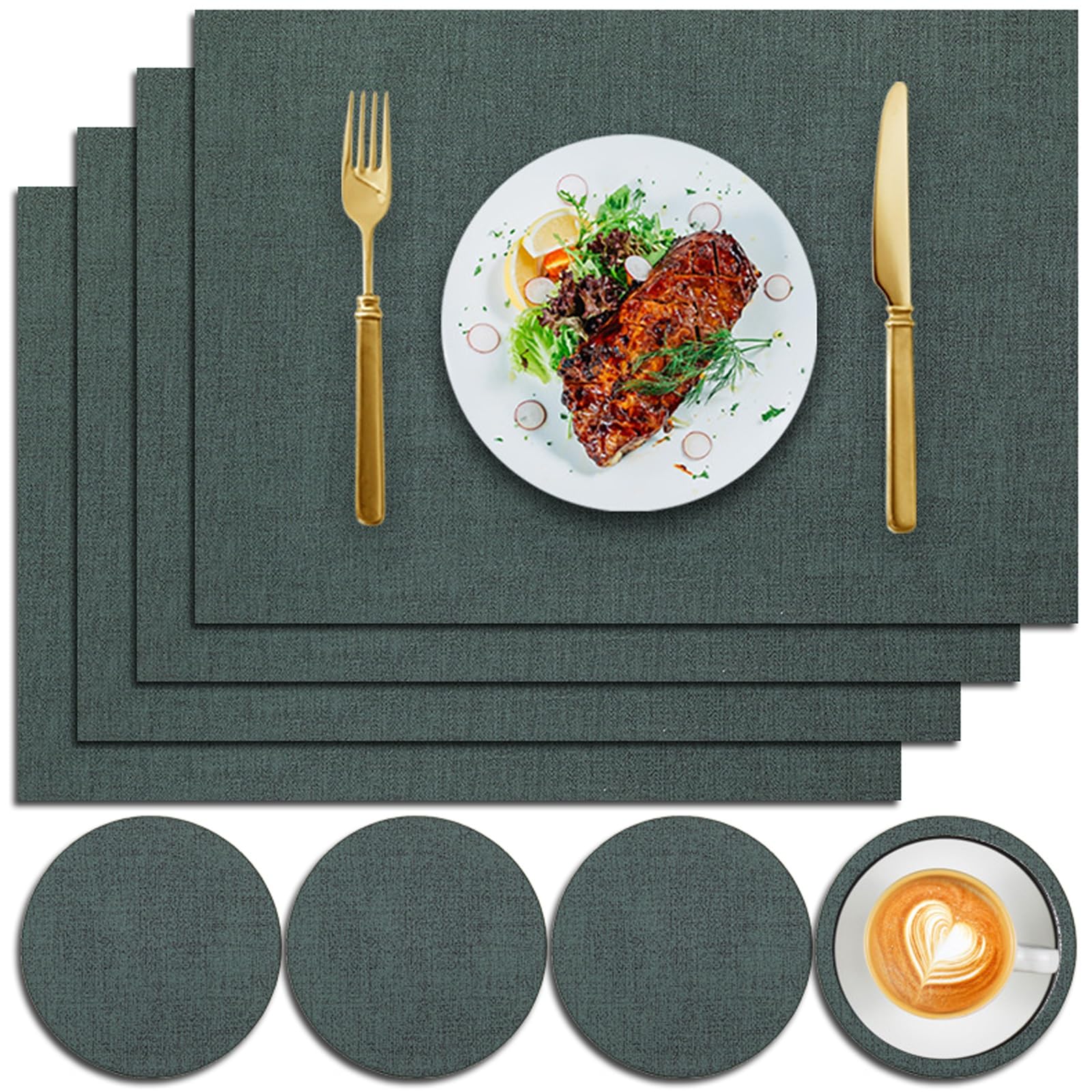 Sets de Table, Ensemble De sous-Verres Sets Table en Simili Cuir 4/6 Tapis Salle À Manger Cuisine Lavables Double Face