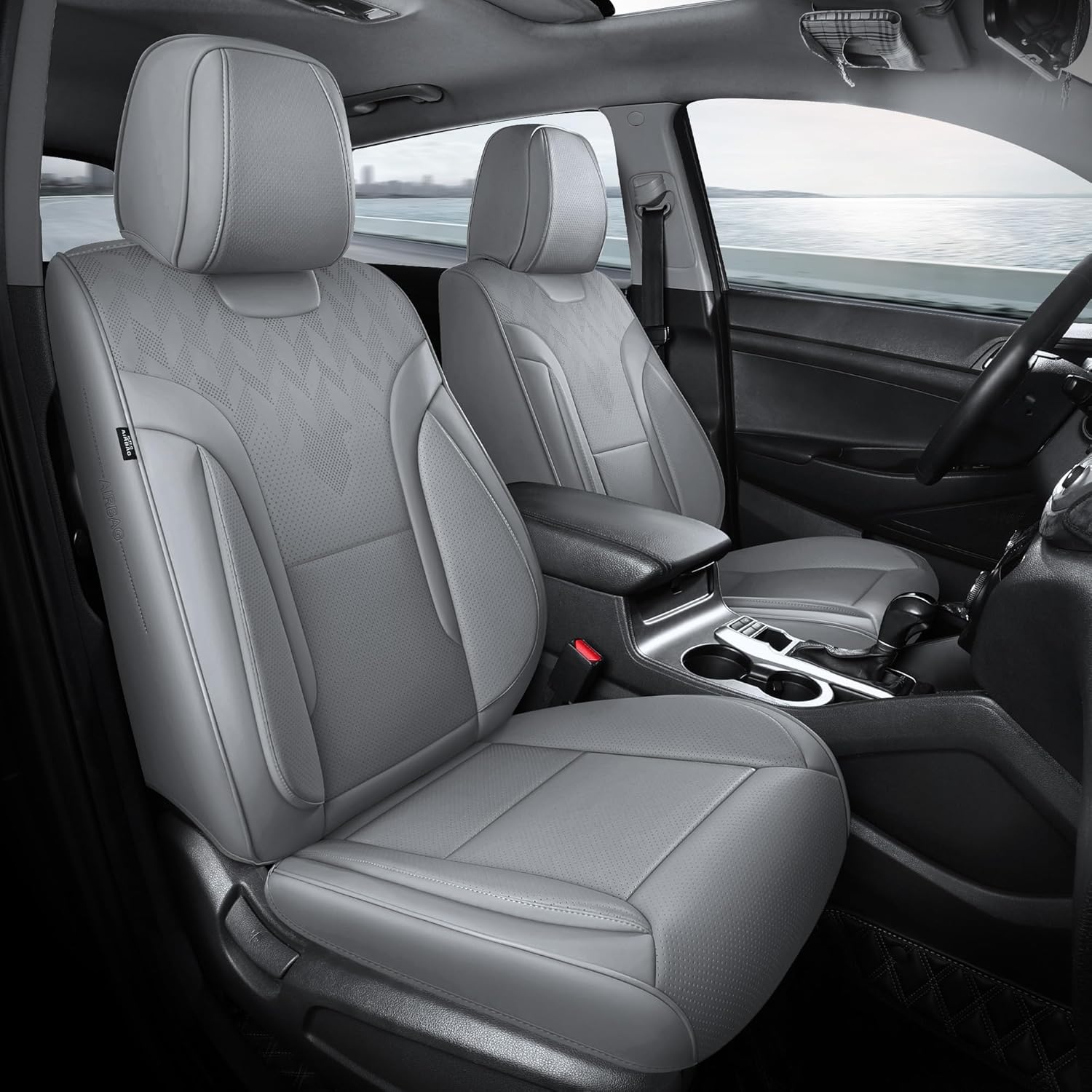 Black and Blue Car Seat Covers Only Front 2pc - Breathable Faux Leather Universal Seat Covers for Cars, Automotive Protector Fit for Most Sedan SUV Pick-up Truck