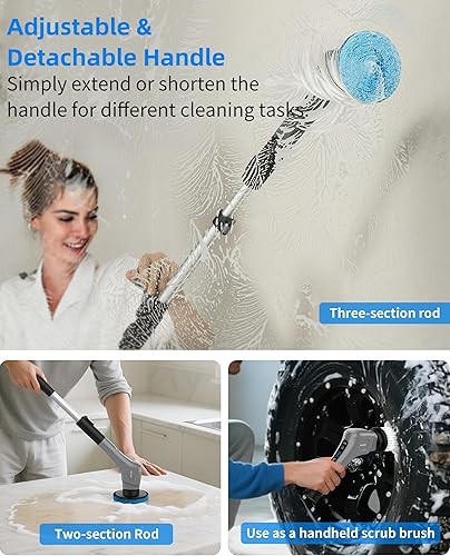 Miniatura 3 de MR.SIGA Limpiador eléctrico giratorio, cepillo de limpieza inalámbrico, limpiador de ducha con 7 cabezales de cepillo reemplazables, limpiador