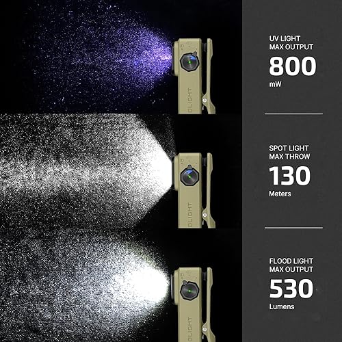 Miniatura 3 de OLIGHT Oclip Ultra - Linterna EDC con clip, 530 lúmenes, recargable con carga tipo C, combina reflector, foco y luz ultravioleta, luces magnéticas