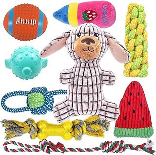 Puppy Toys,Squeaky Dog Toys for Puppy Small Dogs,9 Pack Small Dog Toys Cute Dogs Squeaky Toys,Durable Puppy Teething Toys, Puppy Chew Toys Balls Toys,100% Natural Cotton Rope Chew Toys,Safe Non-Toxic