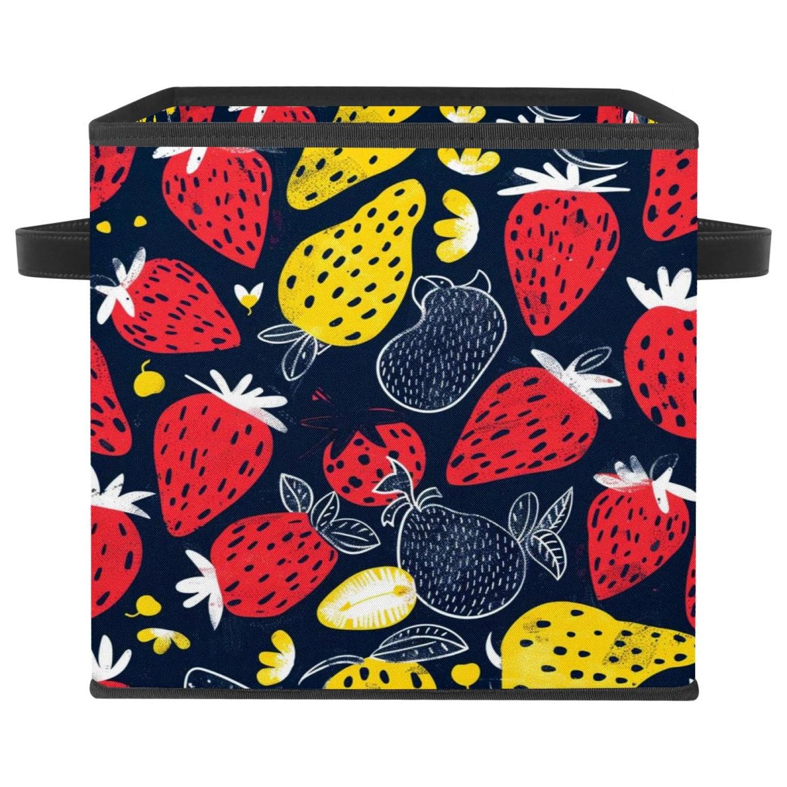 Boîte de rangement cube en tissu Oxford pliable 28cm motif fraise