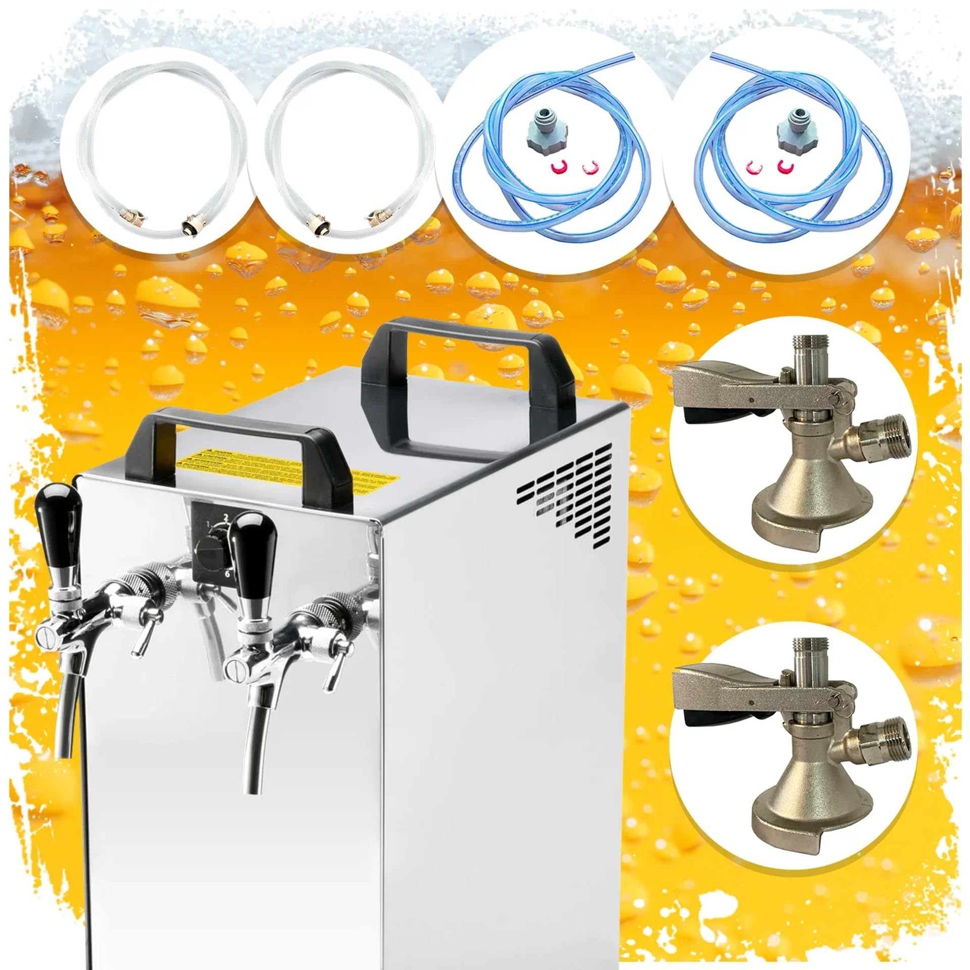 Kit completo sistema de dispensación de cerveza, contactador 40/K 2 líneas, enfriamiento seco, acero inoxidable, 50 l/h, bomba de membrana Green Line, keg tipo D, keg 2 tipo A