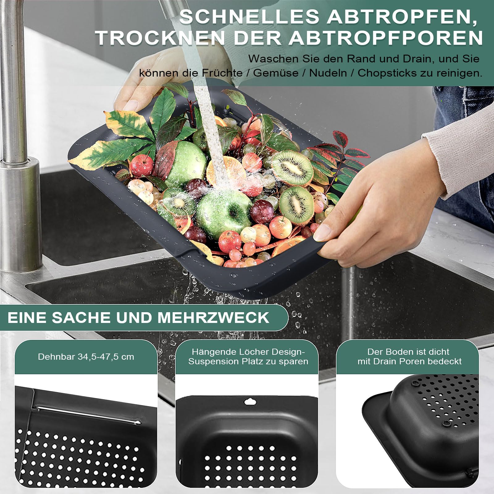 Colino Regolabile Per Lavello - Scolapasta Estendibile Da 34 A 48 Cm Per Frutta E Verdura - Foto 10