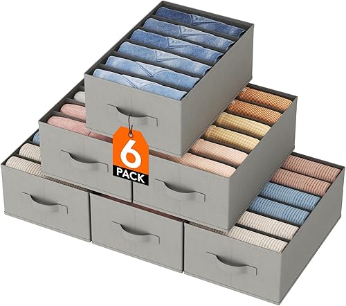 Lifewit Paquete de 6 organizadores de ropa, 6 rejillas de almacenamiento de jeans con asas y tableros de soporte, organizador de cajones plegable