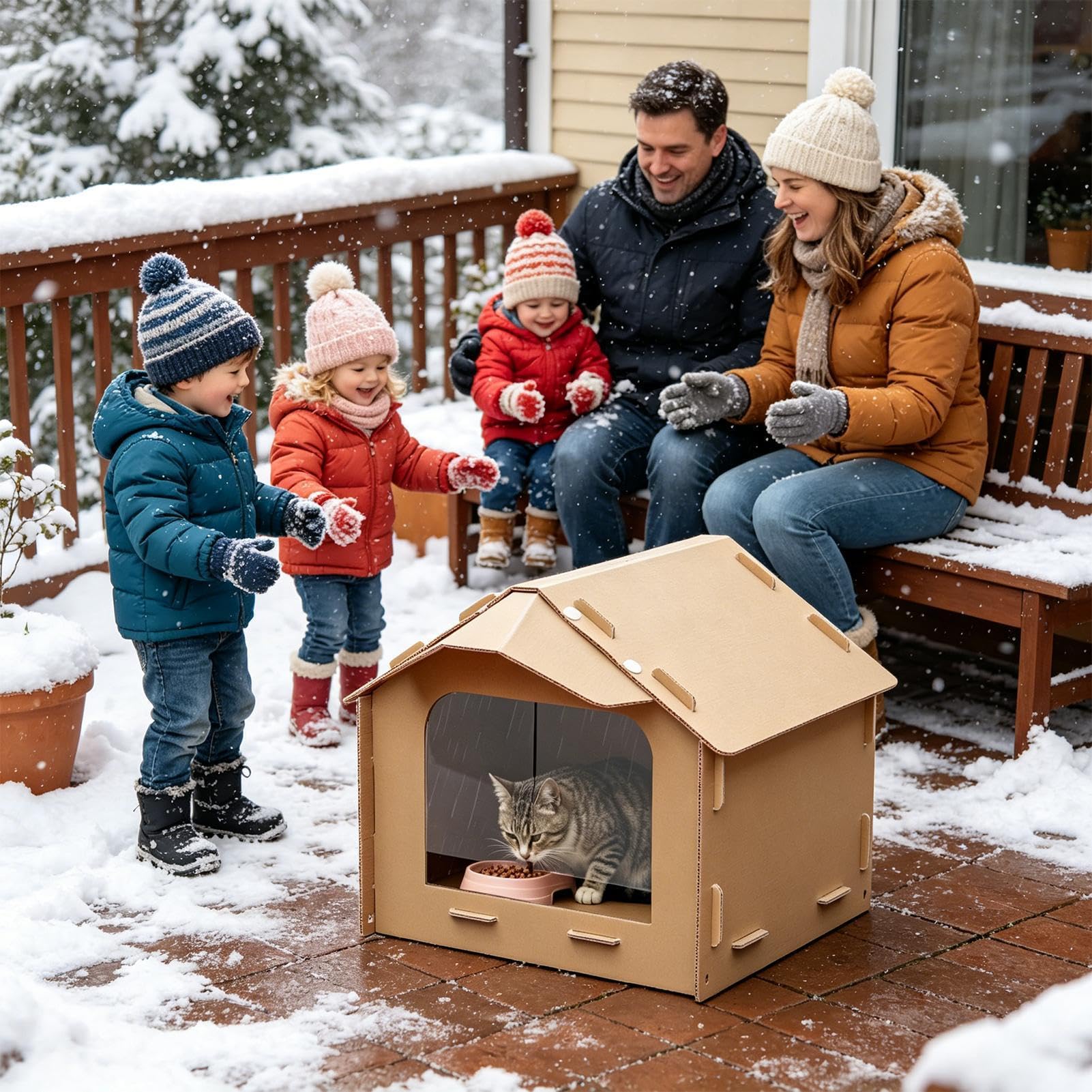 Katzenhöhle für Futter im Freien – Futterhaus für Tiere mit Schrägdach, wetterfest – Unterschlupf für Futternapf Katze Outdoor | für Garten, Straße, Gemeinschaftspark, Patio