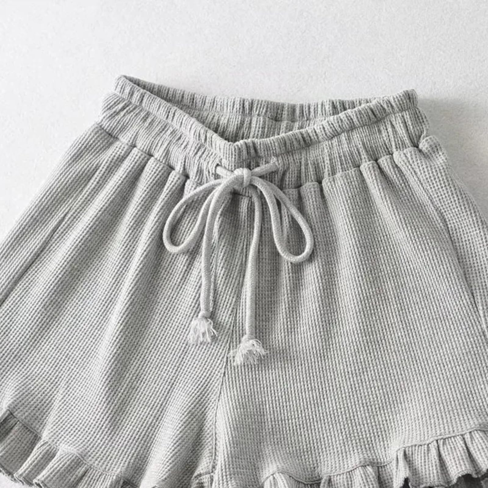 Short Femme Taille Haute À Volants Ample À Cordon | Short ample en toile polyester avec volants et poches, cordon de serrage pour printemps été style décontracté streetwear