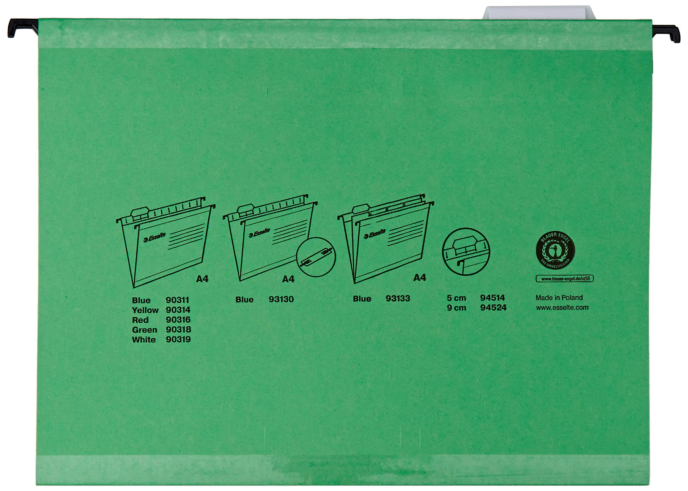Esselte 93042 Classic A4 pionowe pilniki do zawieszenia – różne kolory, 10 sztuk