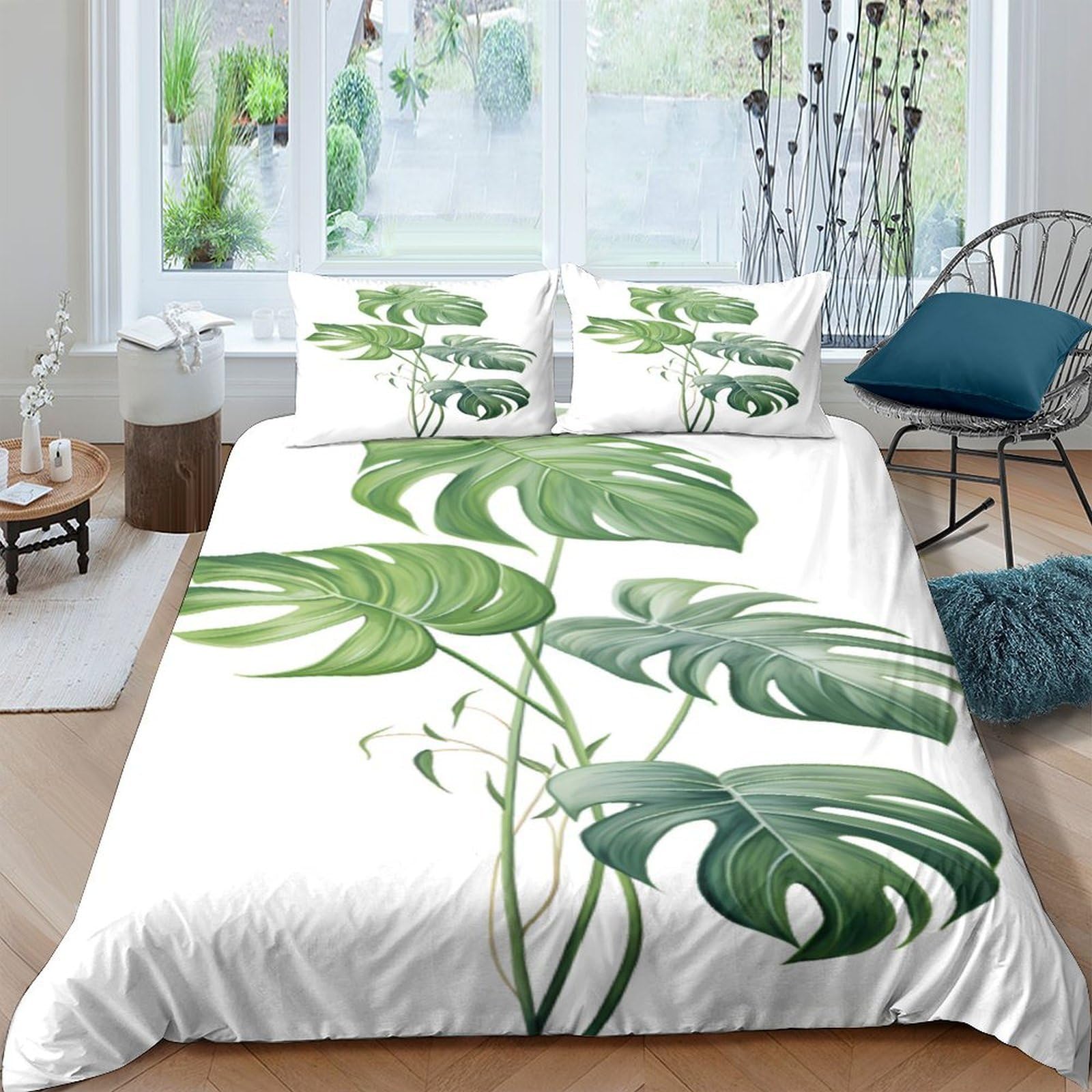 Ctjqhvkz Style-8 3D Printed Monstera Leaf Fitted Sheet Microfiber Soft Green Botanical Bed Cover For Bedroom Dorm Mattress Decor Single（135X200cm）