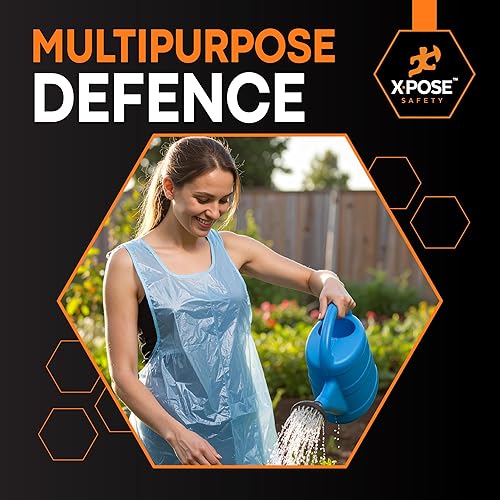 Miniatura 4 de Xpose Safety 300 delantales desechables de plástico azul para cocinar y más empaquetados individualmente, duraderos de 1 mil, polietileno