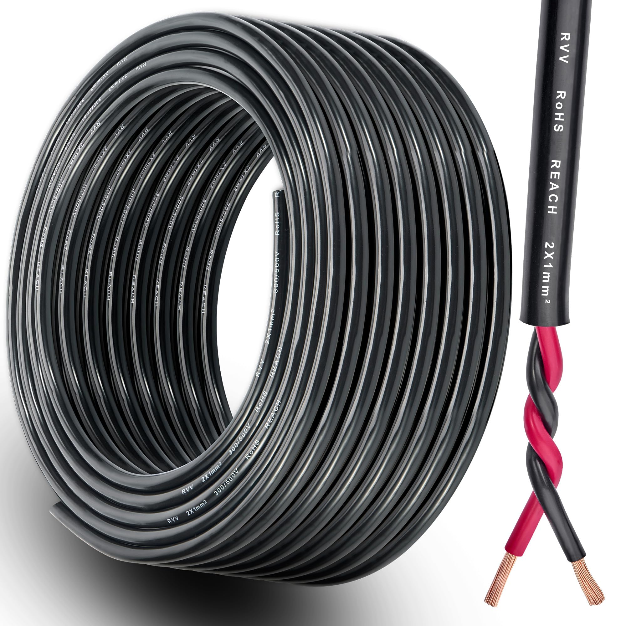 DARKGUARD 2 adriges Anhängerkabel 2x1,0mm² - 5M FLRYY Kupfer KFZ Kabel 12V/24V - Wasserfest Fahrzeugleitung für LED Rücklichter, Wohnwagen, LKW - Rundkabel 2 polig PVC